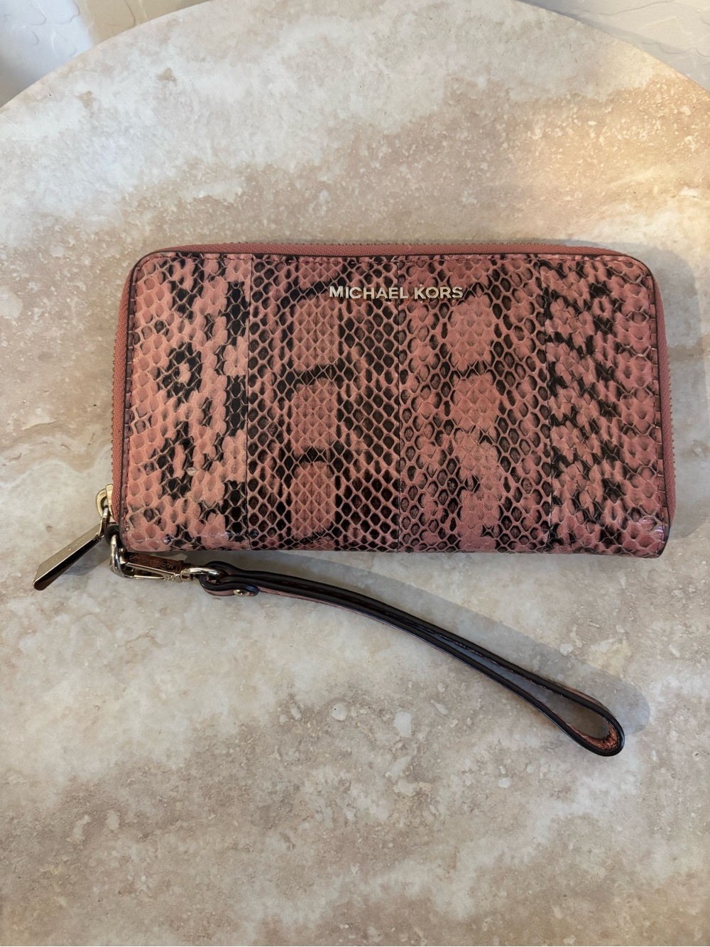 Michael Kors Pink Genuine Snake Zip Wristlet